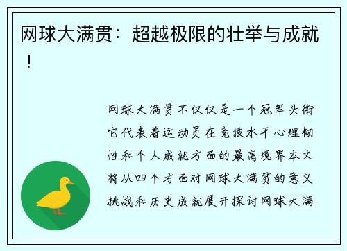 网球大满贯：超越极限的壮举与成就 !